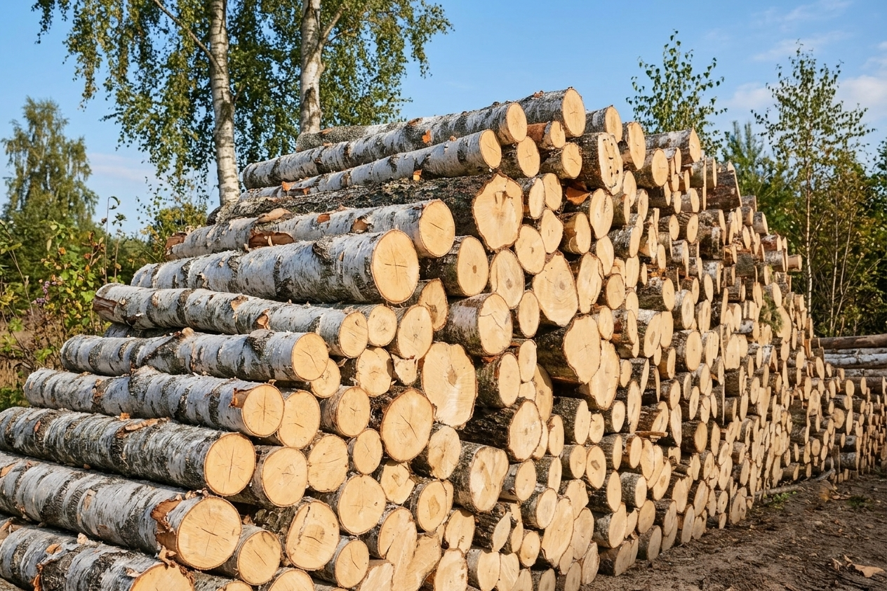 Stammholz Birke – LKW-Ladung flexibel (20 RM oder 40 RM) – Menge: Ganze LKW-Ladung