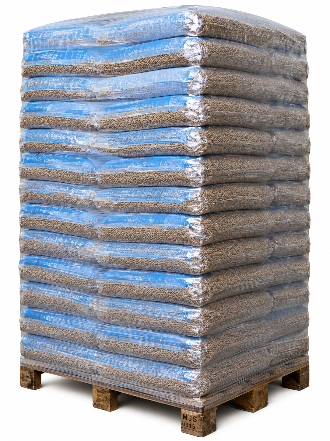 Pallet of Piñonero pellets in 15 kg bags for heating